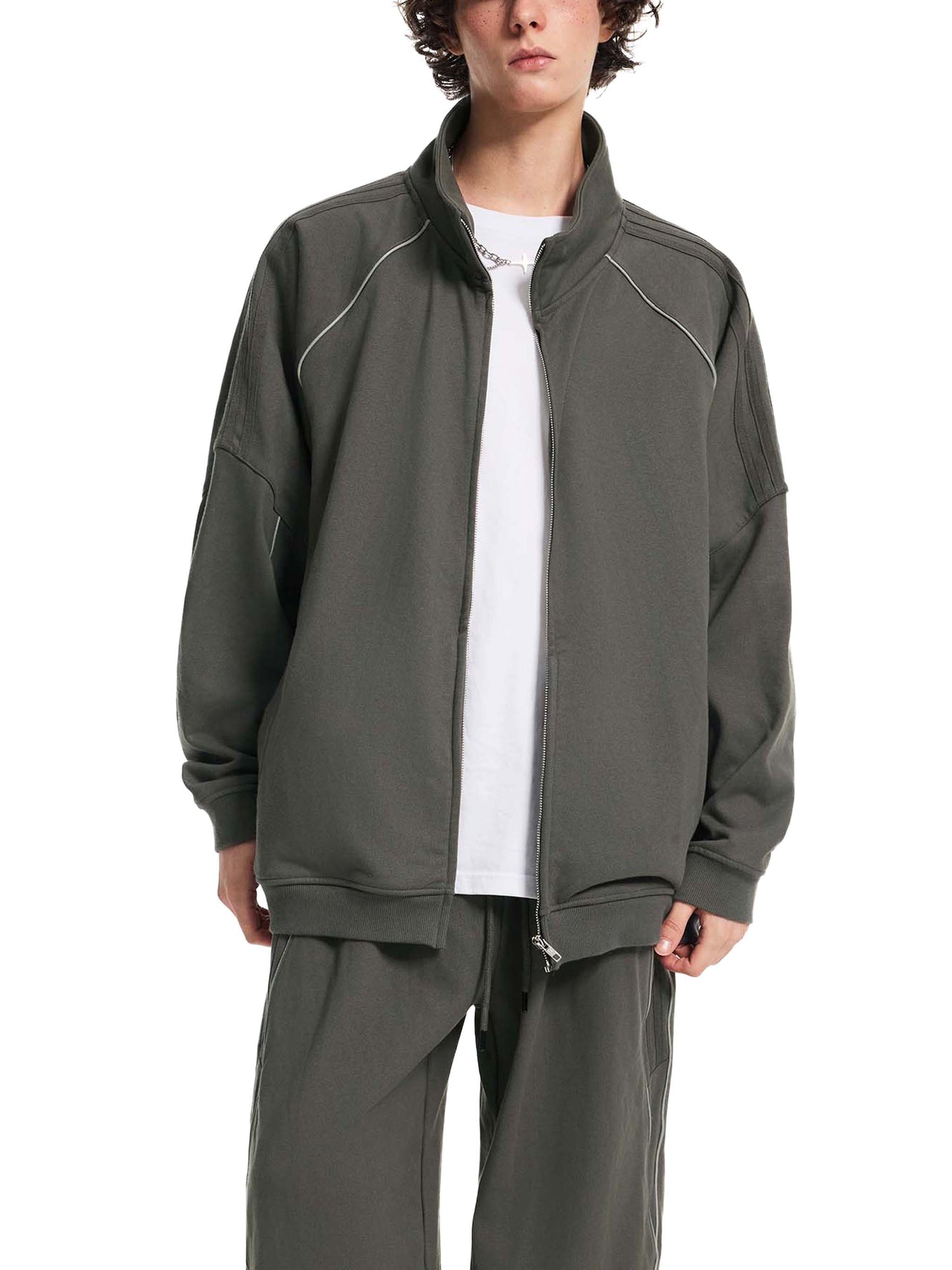 Reflection Striped Raglan Sleeve Jacket