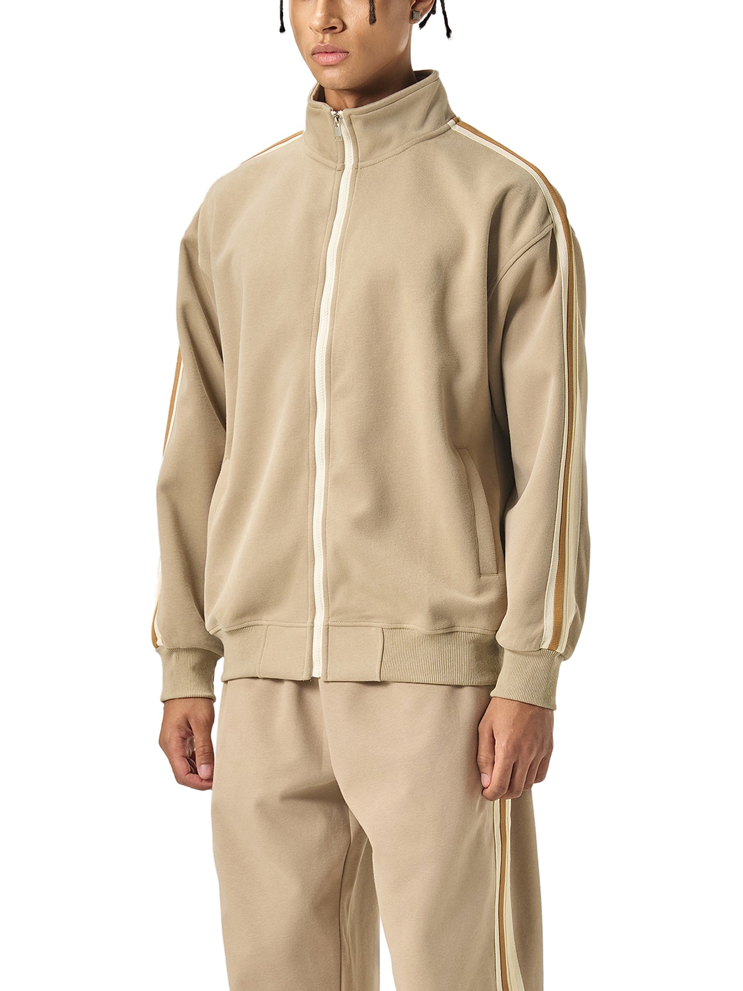 Contrast Side-Stripe Stand Collar Jacket