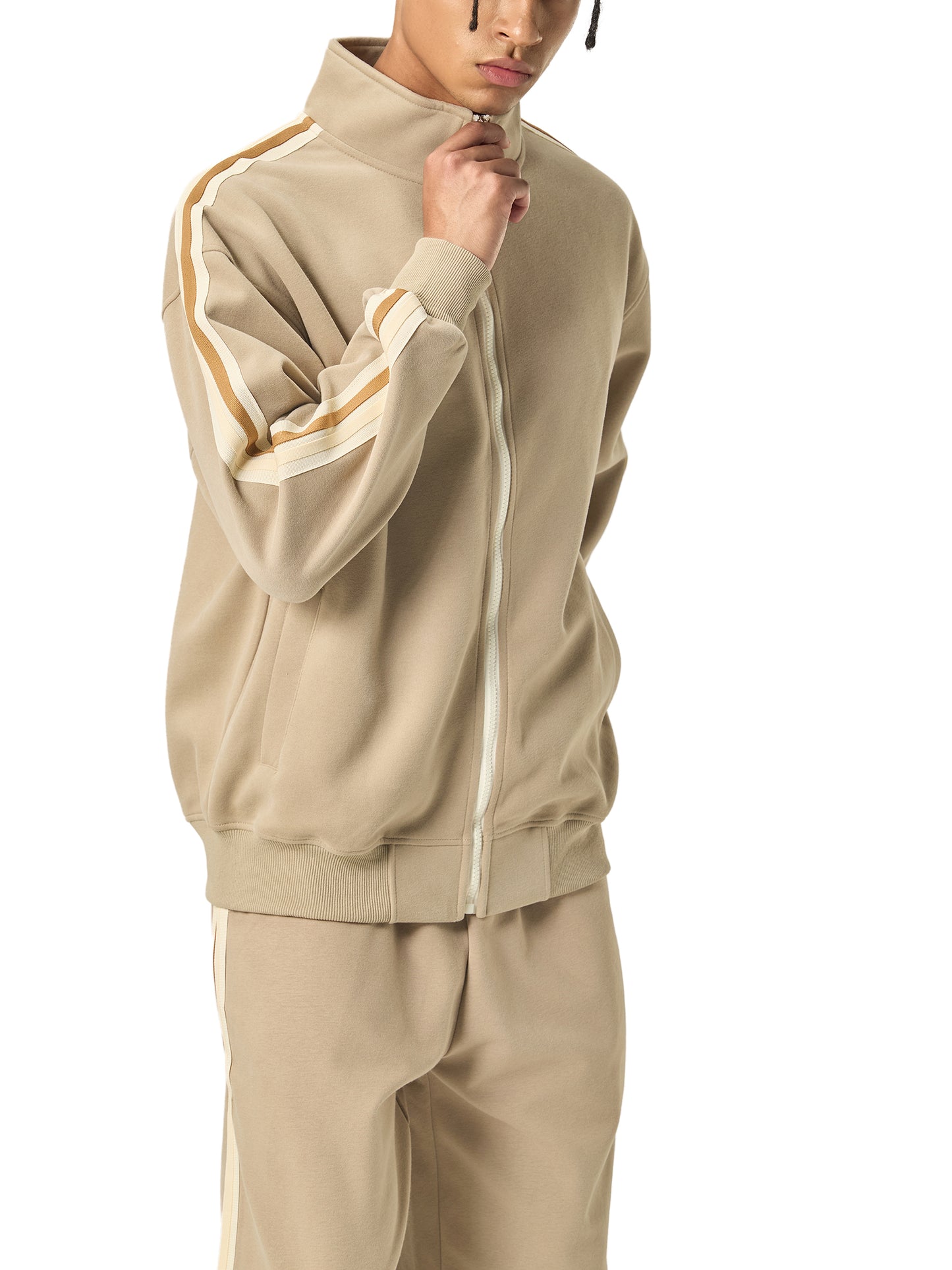 Contrast Side-Stripe Stand Collar Jacket