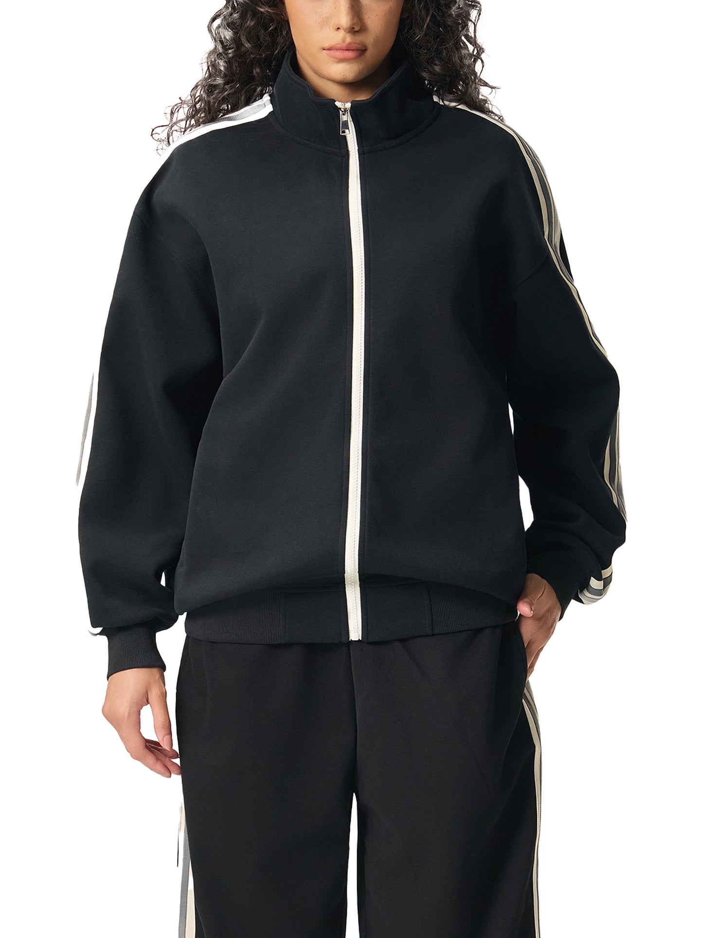 Contrast Side-Stripe Stand Collar Jacket