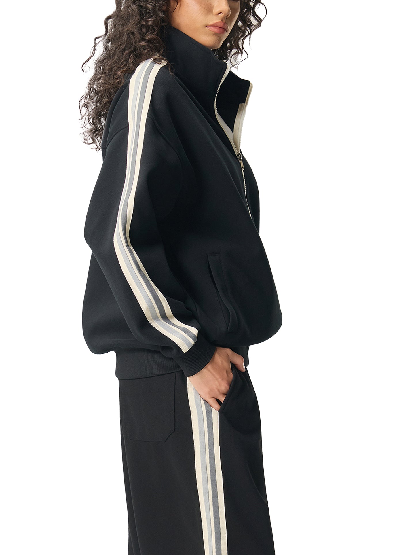 Contrast Side-Stripe Stand Collar Jacket