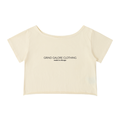 Off-Shoulder Rolled Hem Cotton T-Shirt
