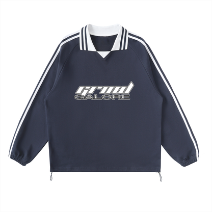 Contrast Striped Lapel Collar Sweatshirt