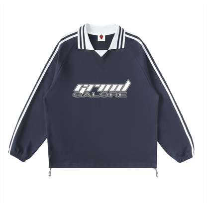 Contrast Striped Lapel Collar Sweatshirt