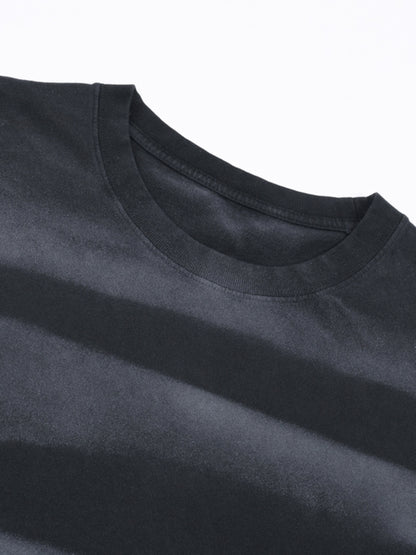 Irregular Stripe Frayed Edge T-Shirt