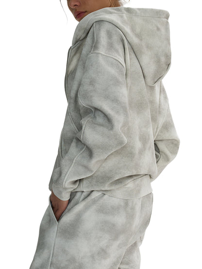 Dirty Washed Zip-Up Fleece Hoodie